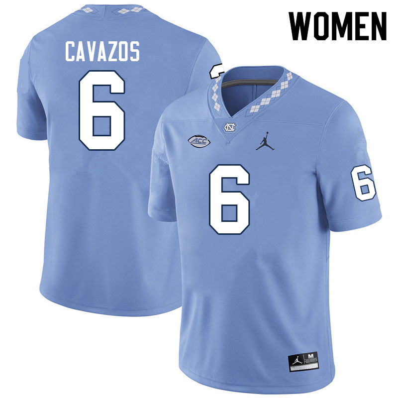 Women #6 Lejond Cavazos North Carolina Tar Heels College Football Jerseys Sale-Carolina Blue